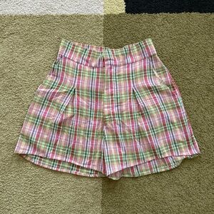 HANDMADE Plaid Women's Shorts - Pink and Green
